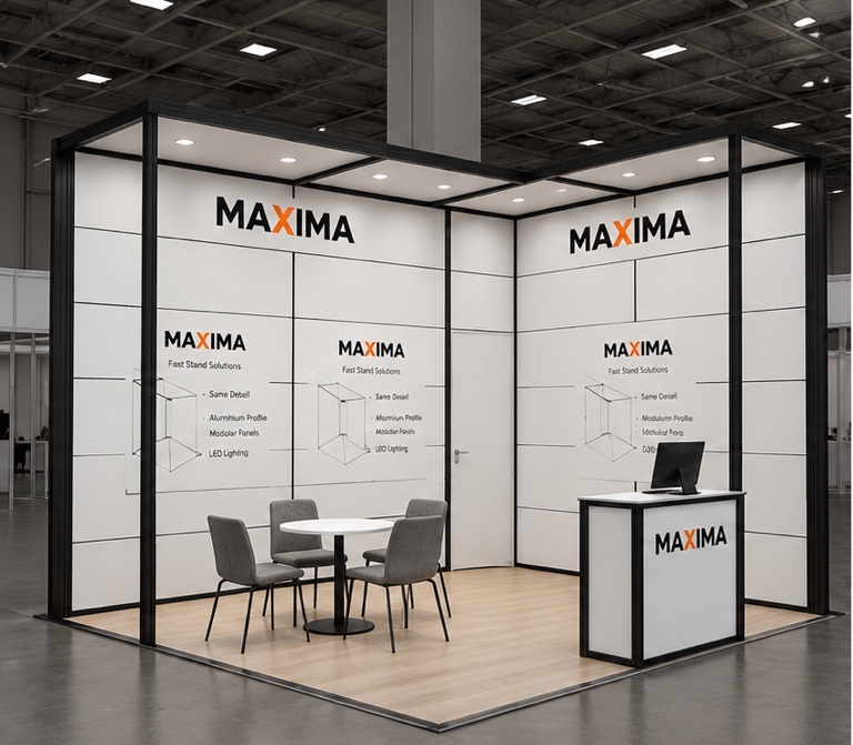 Model 01 black Maksima frame with non-illuminated white panel walls